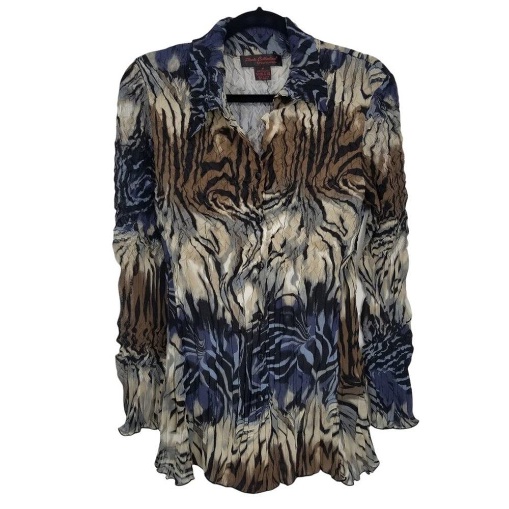 3/$25 Pleats Collection by Pings Imports Blouse M Womens Abstract Animal Print